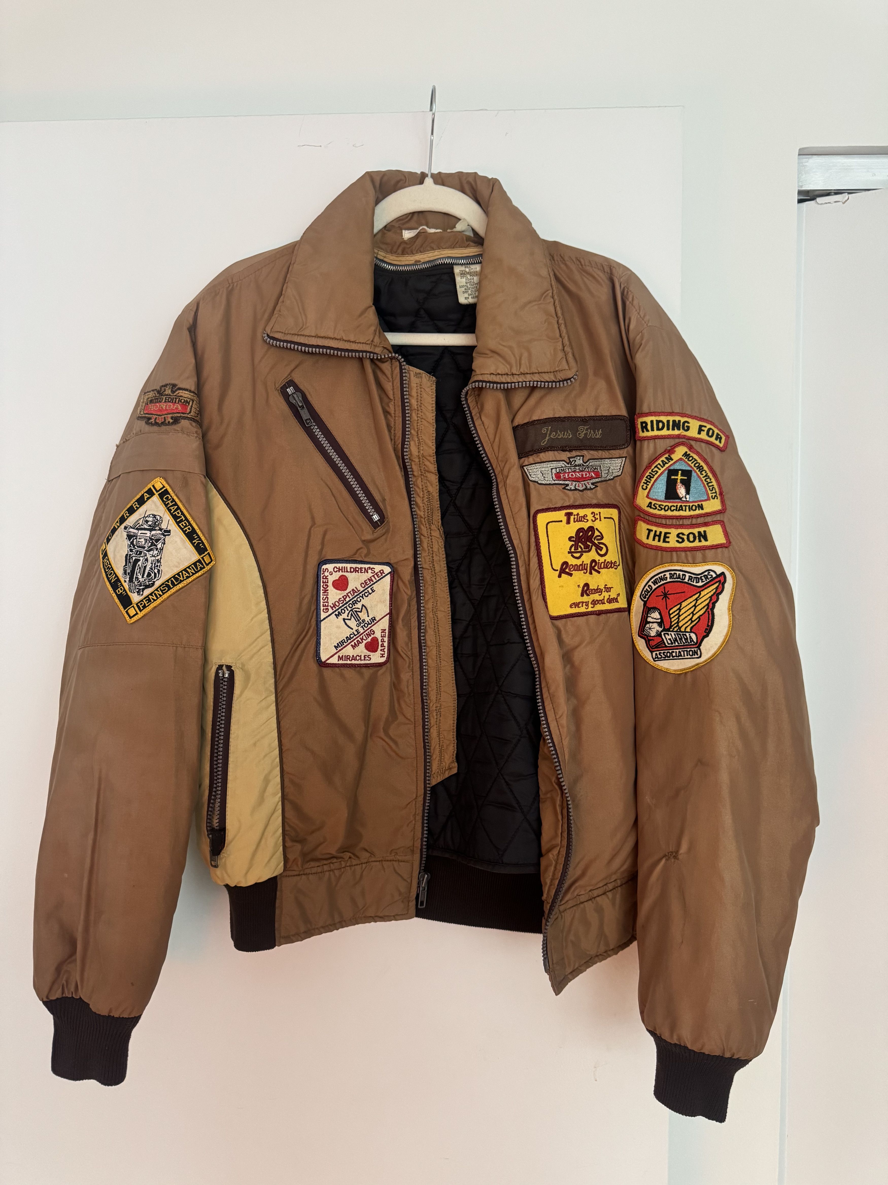 Vintage Vintage HONDALINE “RIDING FOR JESUS” Motorcycle Bomber Size US XL / EU 56 / 4 - 6 Thumbnail