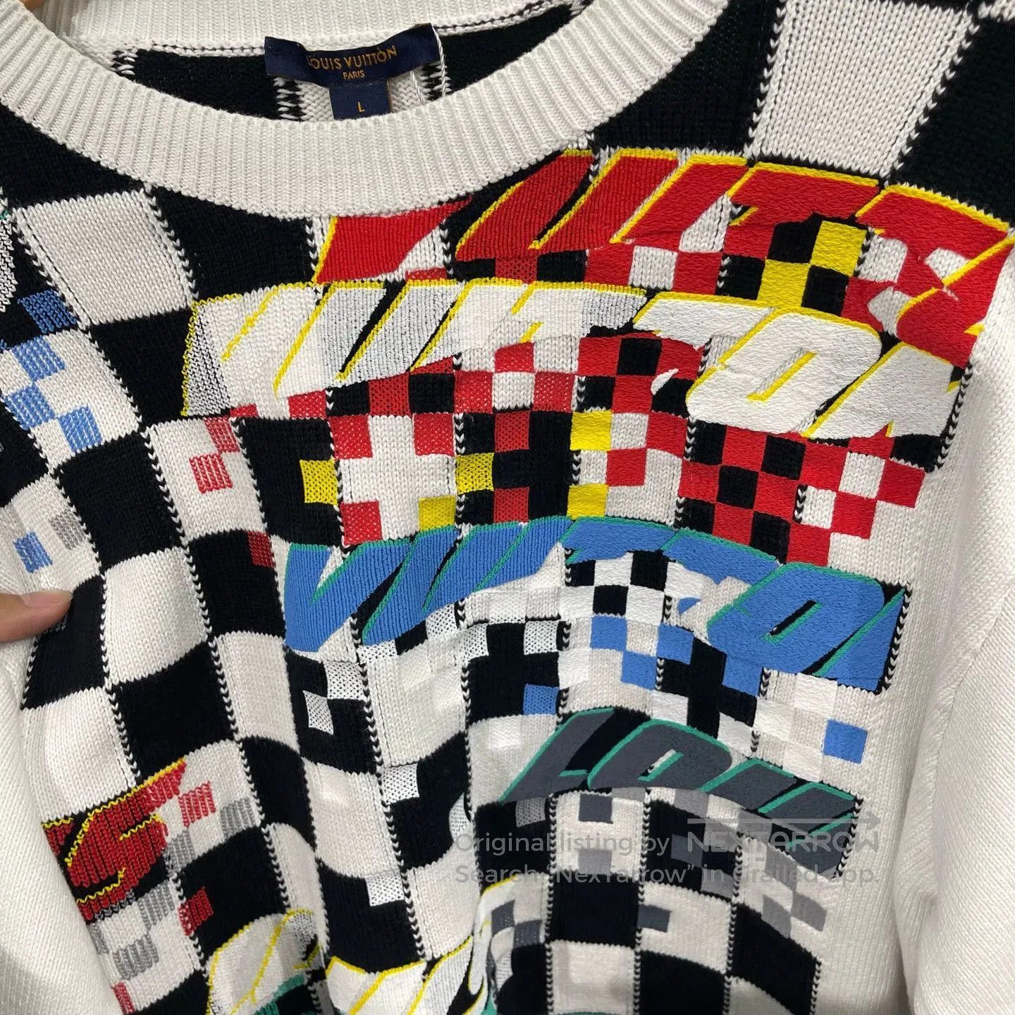 Louis Vuitton White Checkered Graphic Print Sweater. Size US L / EU 52-54 / 3 - 4 Thumbnail