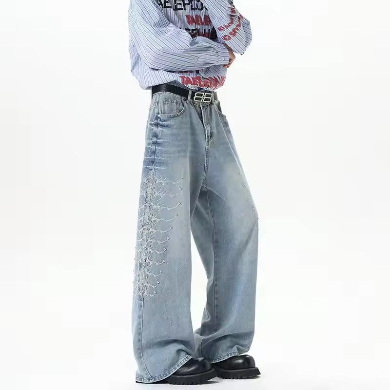 Japanese Brand 🔥 RARE Y2K Light Wash Wide Leg Embellished Jeans Size US 26 / EU 42 - 5 Thumbnail