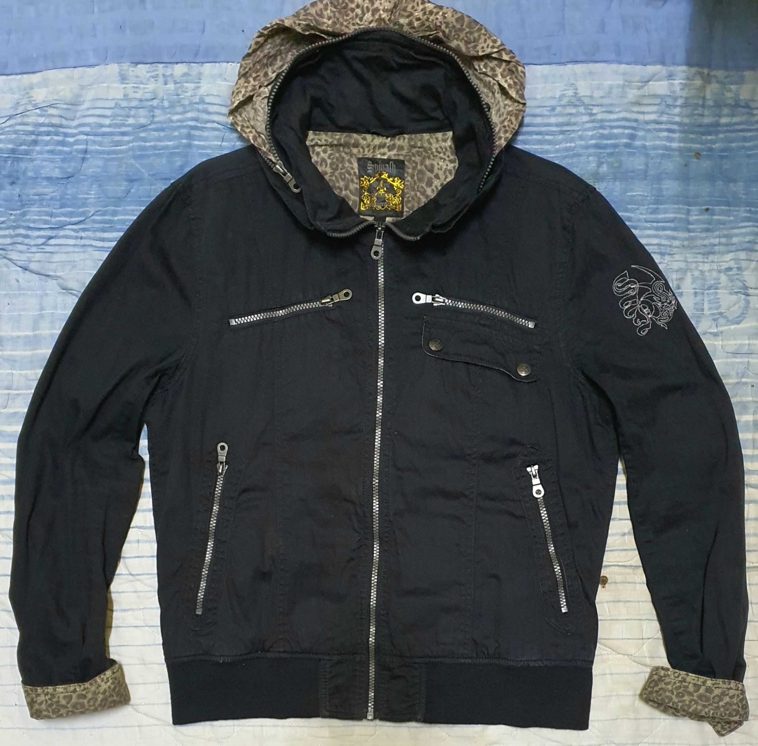 Japanese Brand Spinalh Embroidery Military Bomber Hooded Jacket (Black) Size US L / EU 52-54 / 3 - 1 Thumbnail
