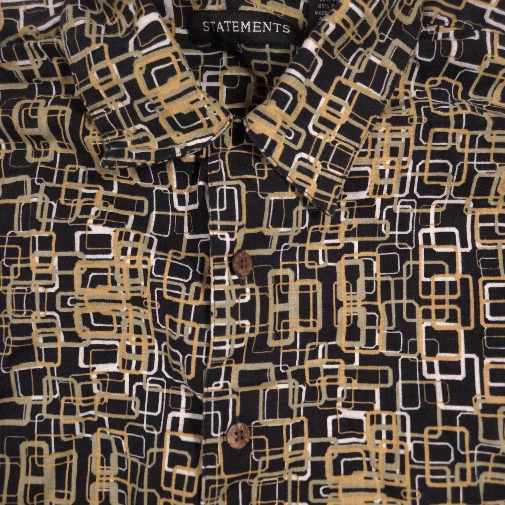 Vintage Statements Shirt Mens Medium Black Geometric Linen Button Front Short Sleeve Size US M / EU 48-50 / 2 - 4 Thumbnail