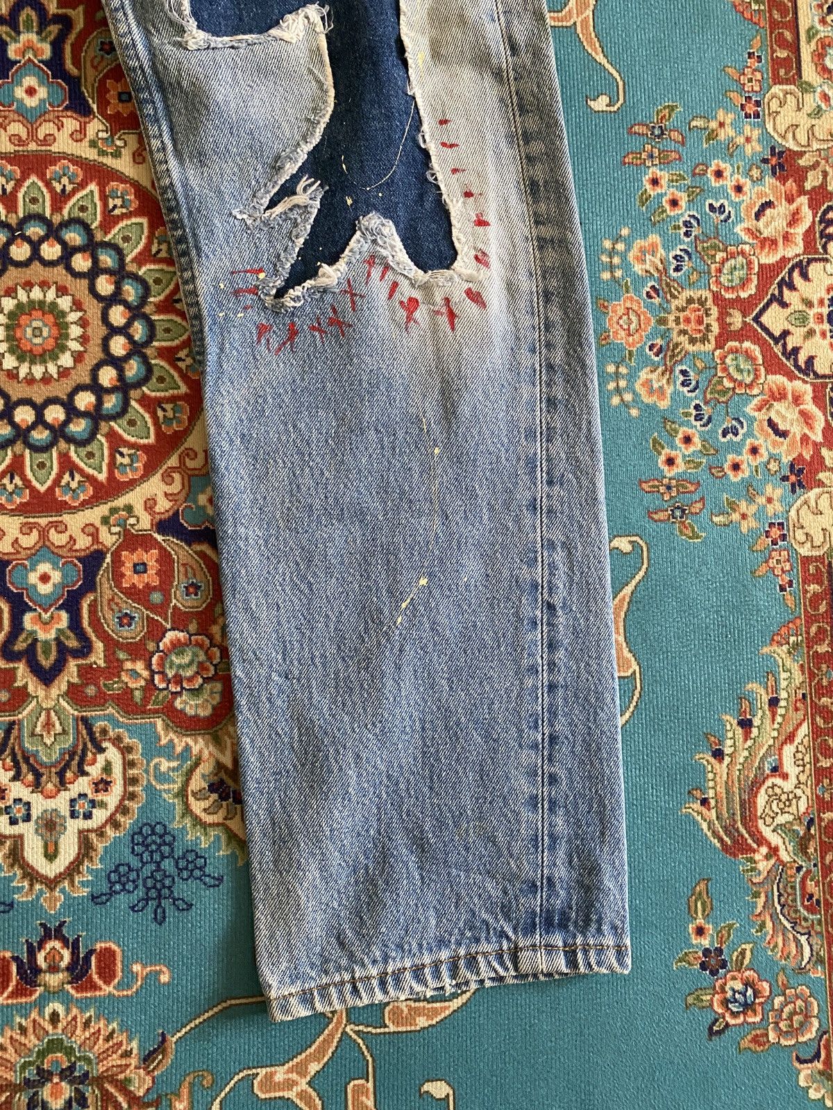 Levi's Vintage Levi’s 501xx Distressed Patchwork Splatter Denim Size US 29 - 6 Thumbnail