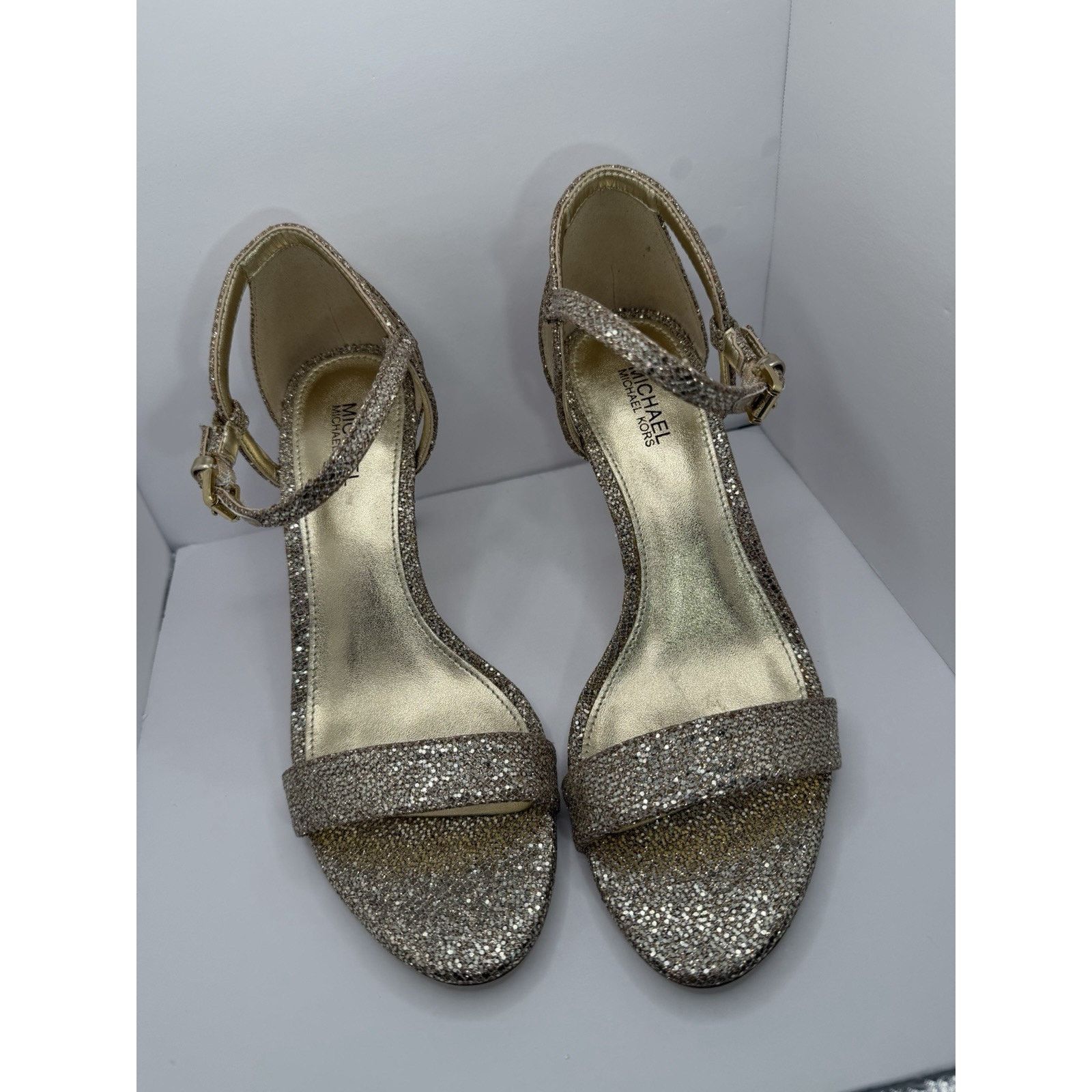 Michael Kors Michael Kors Gold Glitter Strappy Stiletto Heels Women's 6 Size US 6 / IT 36 - 4 Thumbnail