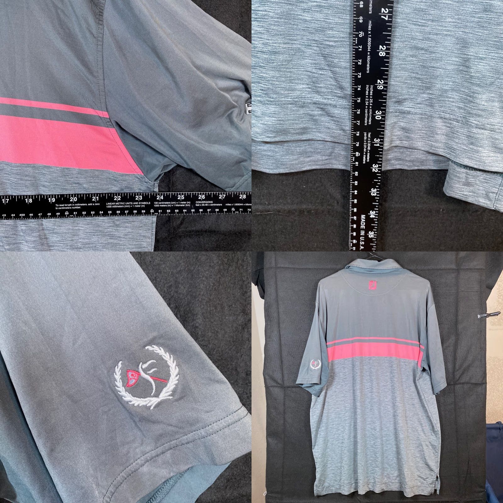 Footjoy FootJoy Mens Polo Shirt Gray Pink Stripe Short Sleeve Collared XL Athletic Golf Casual Workwear Size US XL / EU 56 / 4 - 8 Thumbnail