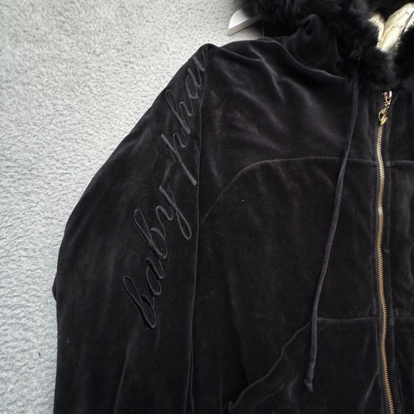 Other VTG Baby Phat Velour Jacket Women Large Fur Trim Black Quilt Size L / US 10 / IT 46 - 12 Thumbnail