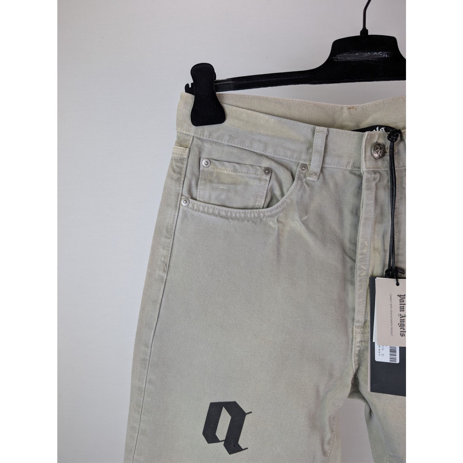 Palm Angels o1rshd1 Bull Logo Patch 5 Pockets Denim Pants in Light Beige Size US 31 - 6 Thumbnail
