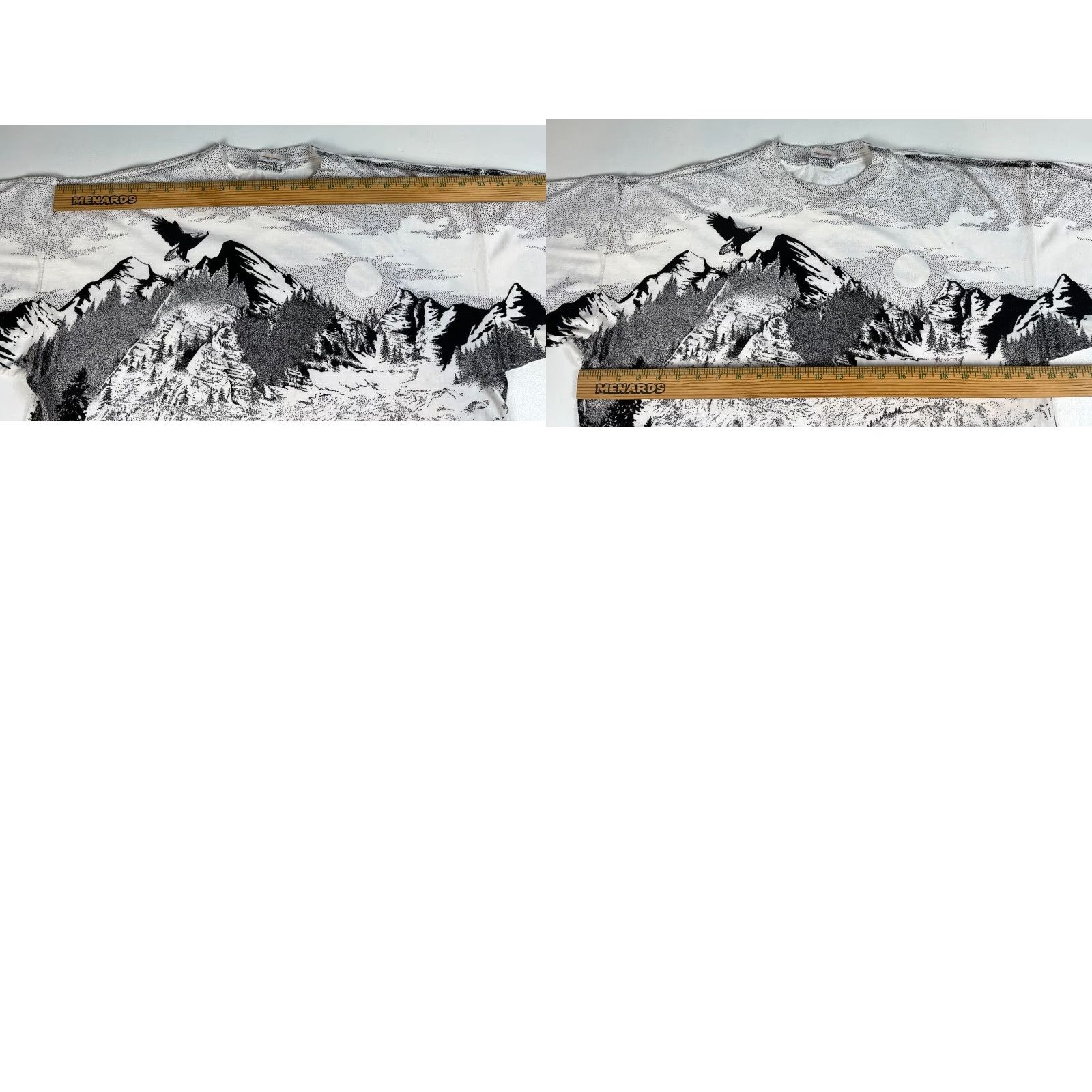 Vintage Summer Fun Men's T-Shirt Vintage Mountain Wildlife Allover Print Sz L Crew Neck Short Sleeve 100% Cotton White Black Graphic Print Size Large Mens Size US L / EU 52-54 / 3 - 8 Thumbnail