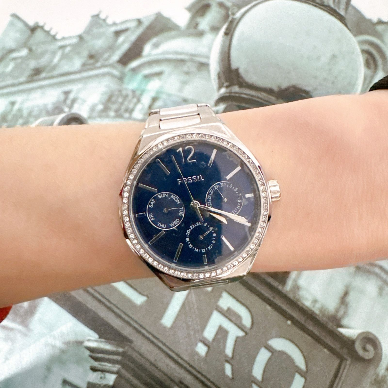 Fossil Fossil BQ3720 Eevie Multifunction Silver Navy Blue Watch Size ONE SIZE - 5 Thumbnail