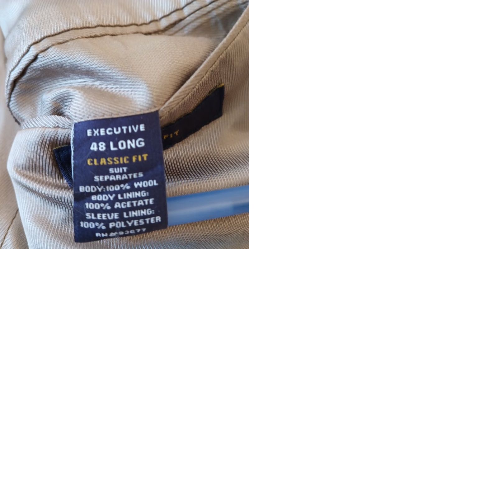 Stafford Stafford Blazer Mens 48 Long Beige Wool Single-Breasted Two-Button Notch Lapel 2 Piece Inner Pockets Vintage No Size 48R - 9 Thumbnail