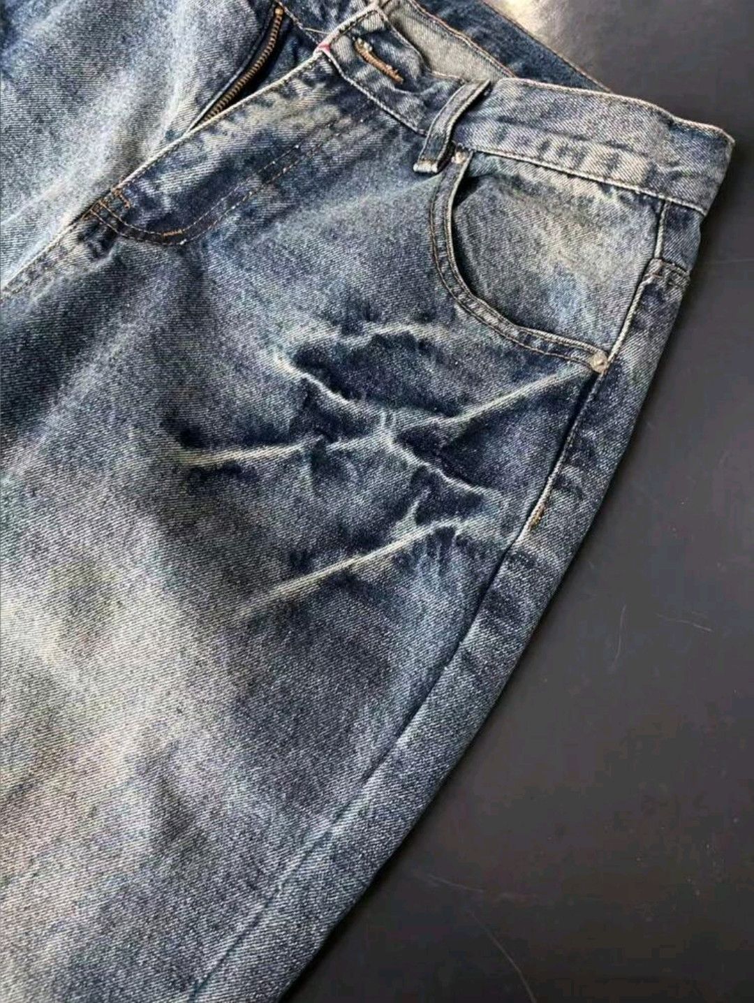 Japanese Brand Lightning Distressed Washed Loose Baggy Jeans Size US 32 / EU 48 - 3 Thumbnail
