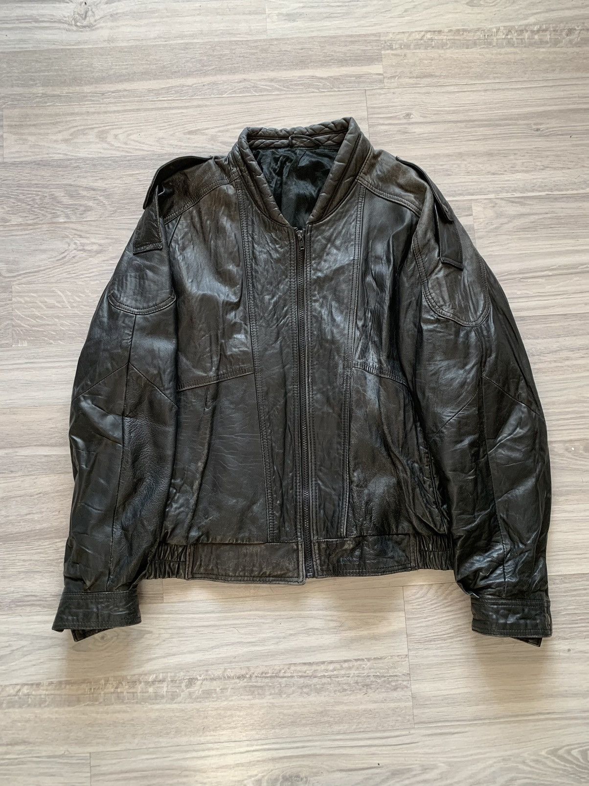 Vintage 90s Y2K Faded Leather Bomber Jacket ysl gucci yohji yamamoto Size US M / EU 48-50 / 2 - 6 Thumbnail