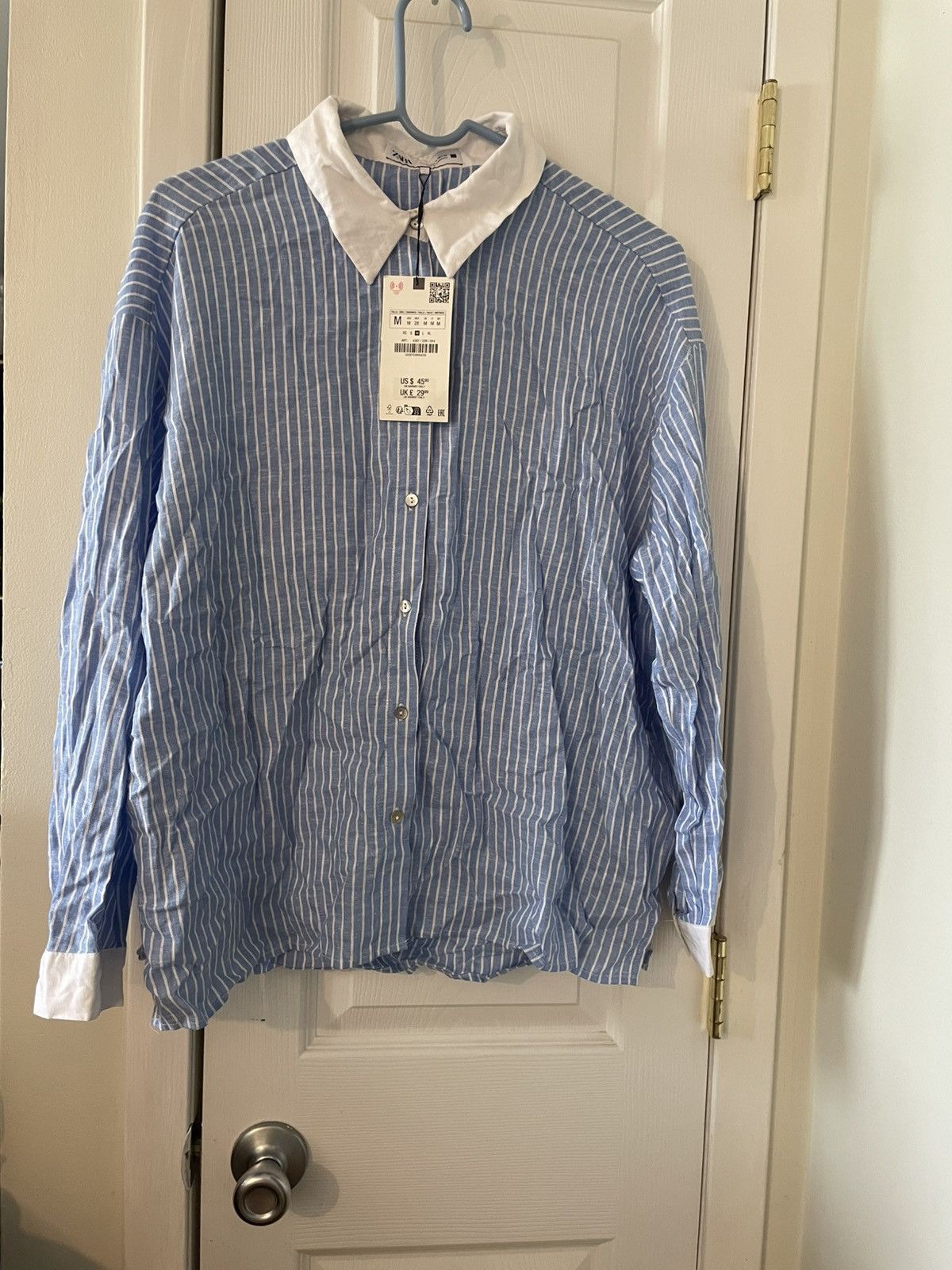 Zara Zara Blue & White Pinstripe Button Up Blouse SZ M NWT Size M / US 6-8 / IT 42-44 - 1 Thumbnail