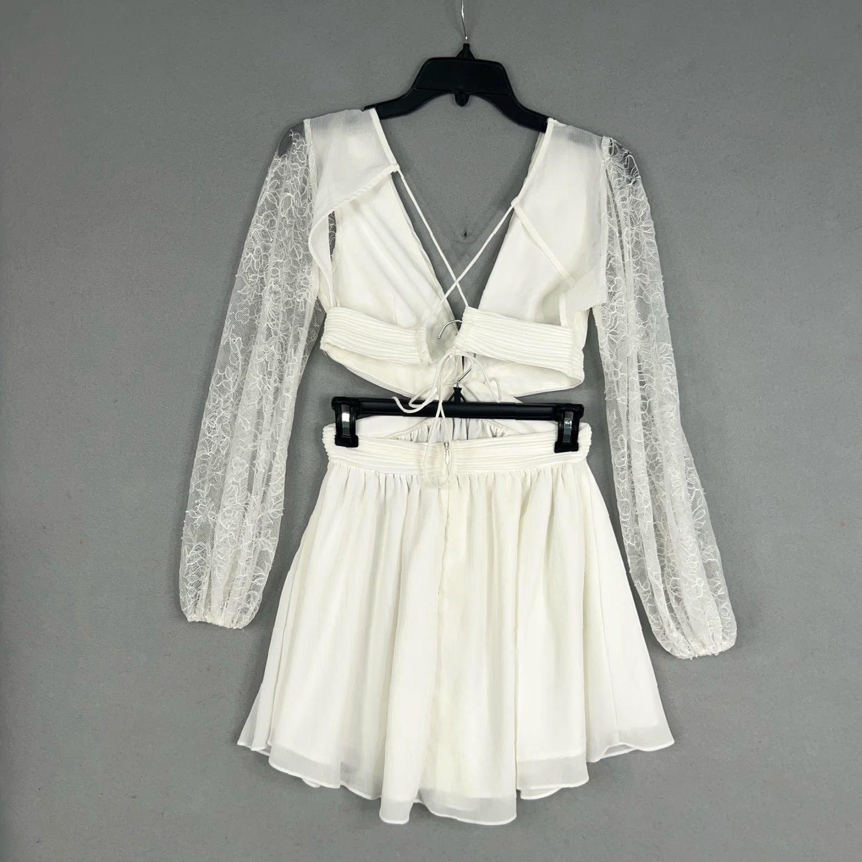 Vintage Twosisters The Label Dress Womens XS White Lace Cutout Cottage Coquette Bride Mini Fit & Flare White Lace Size XS / US 0-2 / IT 36-38 - 6 Thumbnail