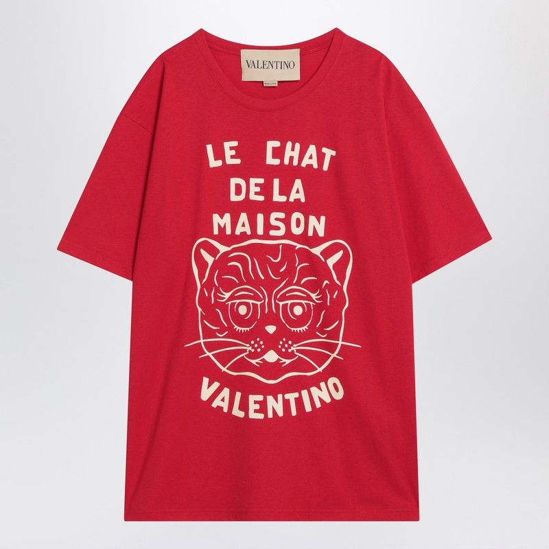 Valentino Valentino Red T-Shirt With Le Chat De La Maison Print Size US M / EU 48-50 / 2 - 1 Thumbnail
