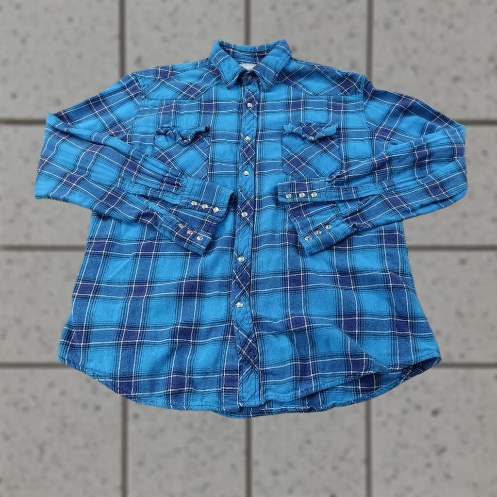 Wrangler Wrangler Shirt Mens L Blue Plaid Flannel Western Pearl Snap Long Sleeve Cowboy Size US L / EU 52-54 / 3 - 1 Thumbnail