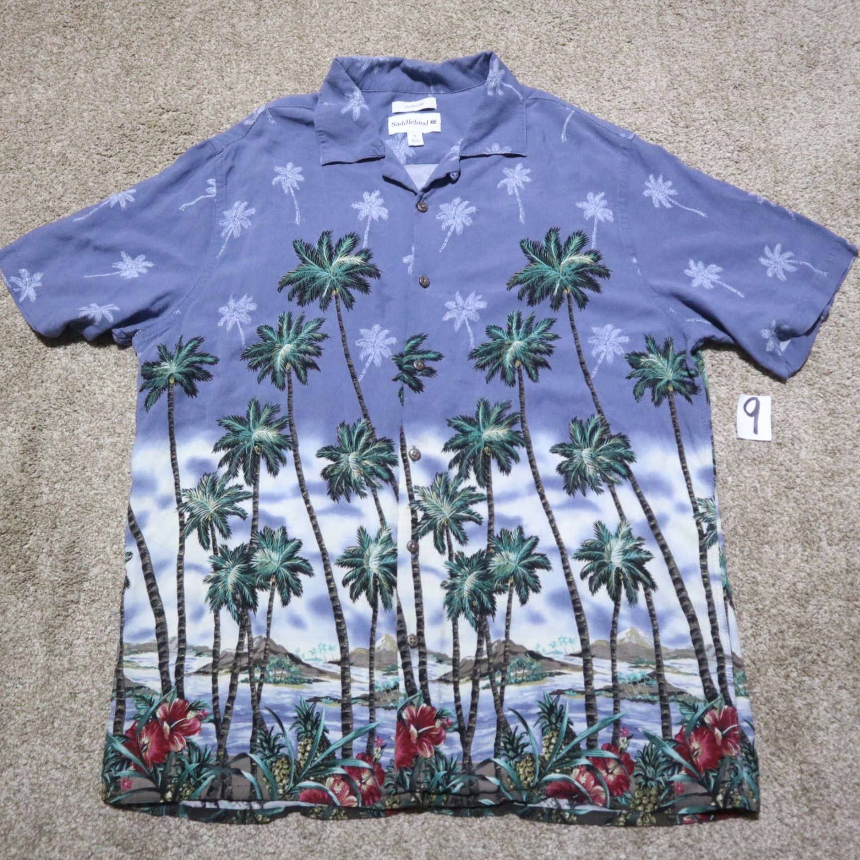Vintage Saddlebred Shirt Hawaiian Button-Down Short Sleeve XL Blue Floral Palm Tree Men's Size XL Size US XL / EU 56 / 4 - 2 Thumbnail