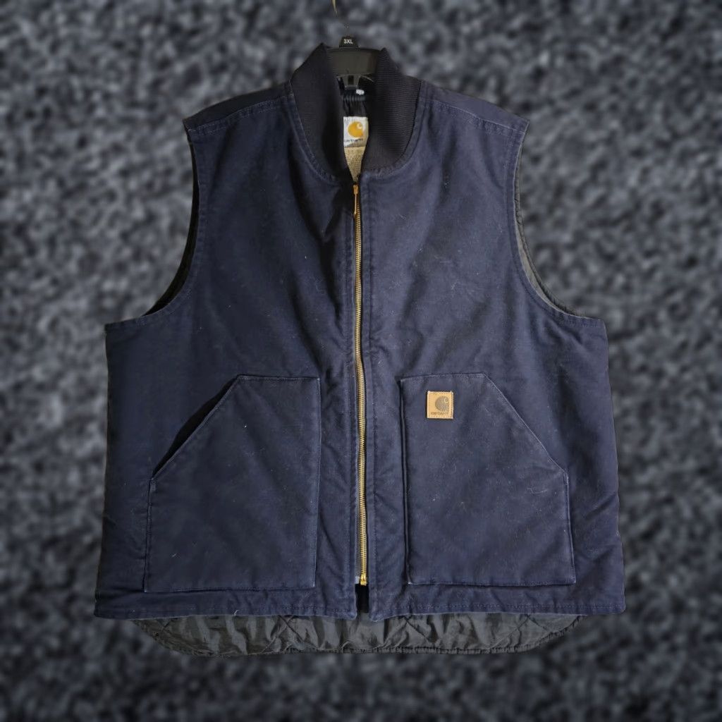 Carhartt VINTAGE Carhartt Vest Midi Midnight Blue V02 MDT Mens XL Reg Canvas Lined Zip Pockets All Seasons Workwear Logo 90s? Size US XL / EU 56 / 4 - 1 Thumbnail