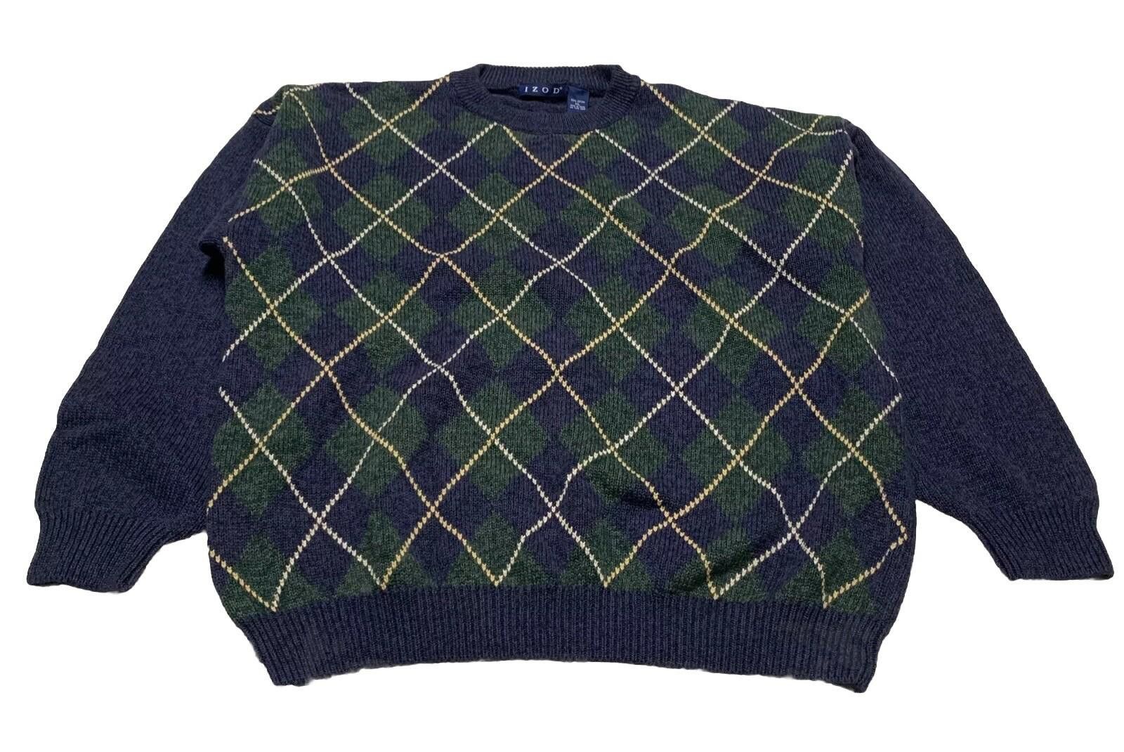 Izod Izod Men's XL Blue Green Argyle Knit Sweater Crew Neck Size US XL / EU 56 / 4 - 3 Thumbnail