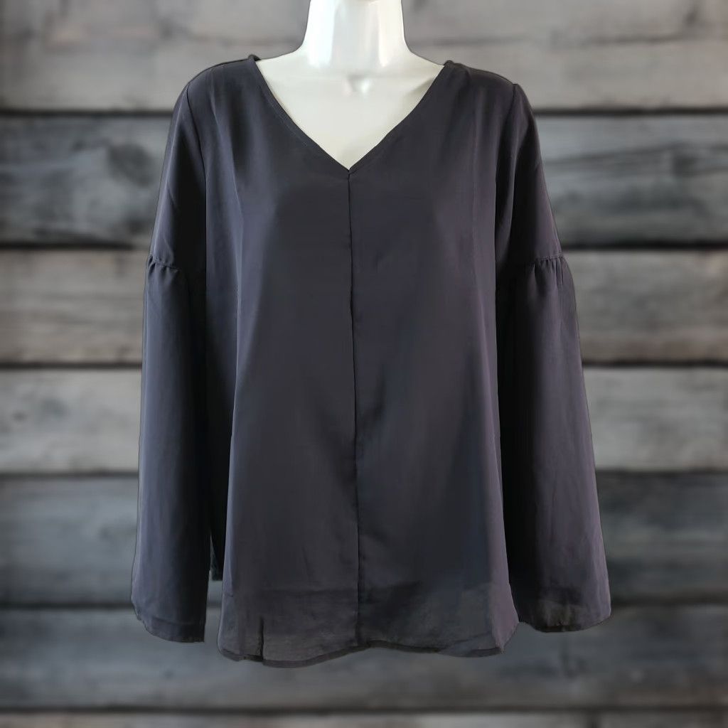 Lands' End Lands' End Womens Top Sz 10 Solid Blue Long Sleeve V-Neck Blouse Size L / US 10 / IT 46 - 1 Thumbnail