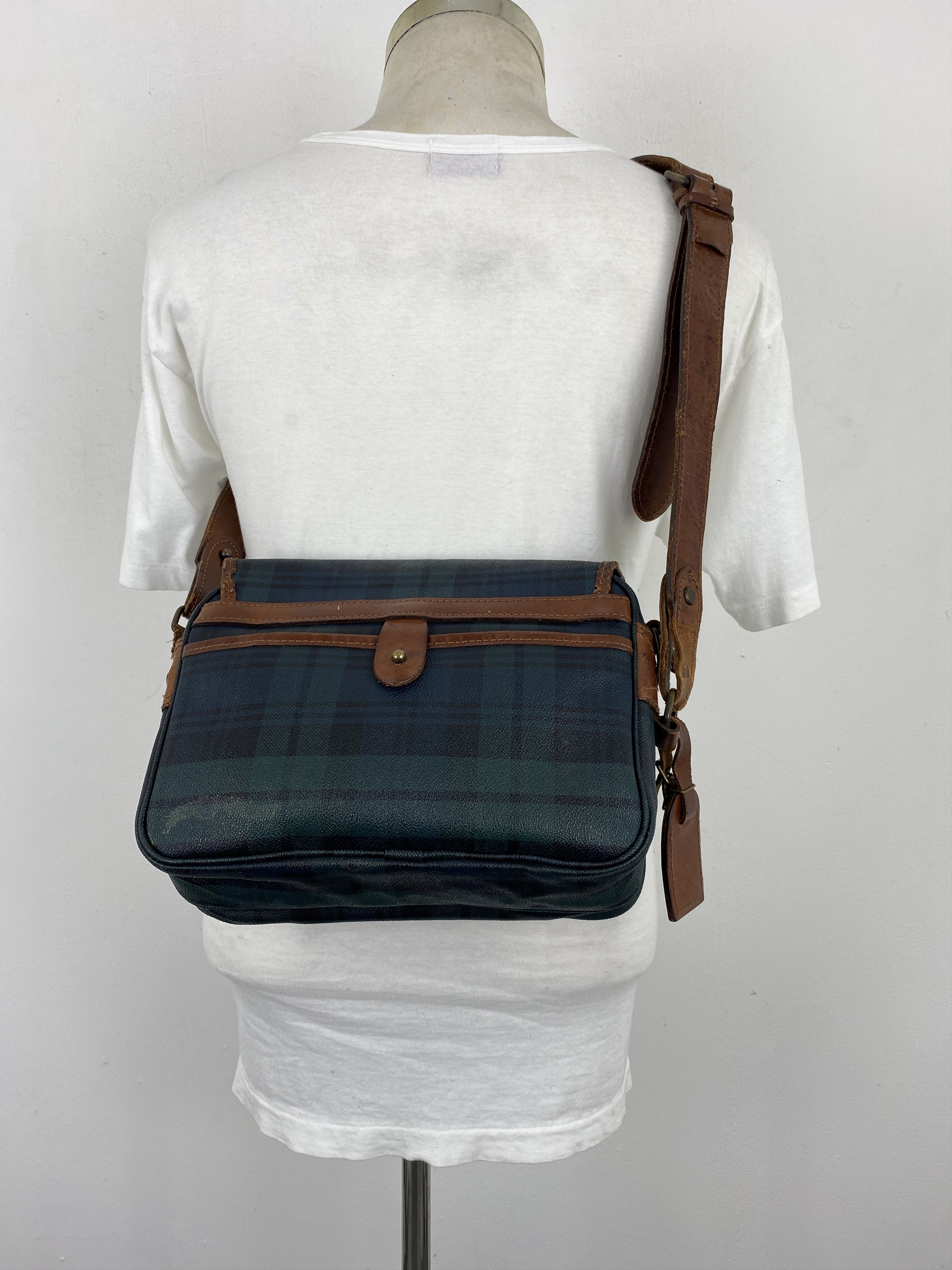 Polo Ralph Lauren × Vintage Vintage 90s Polo RL Plaid Blackwatch Leather Bag BG0108 Size ONE SIZE - 4 Thumbnail