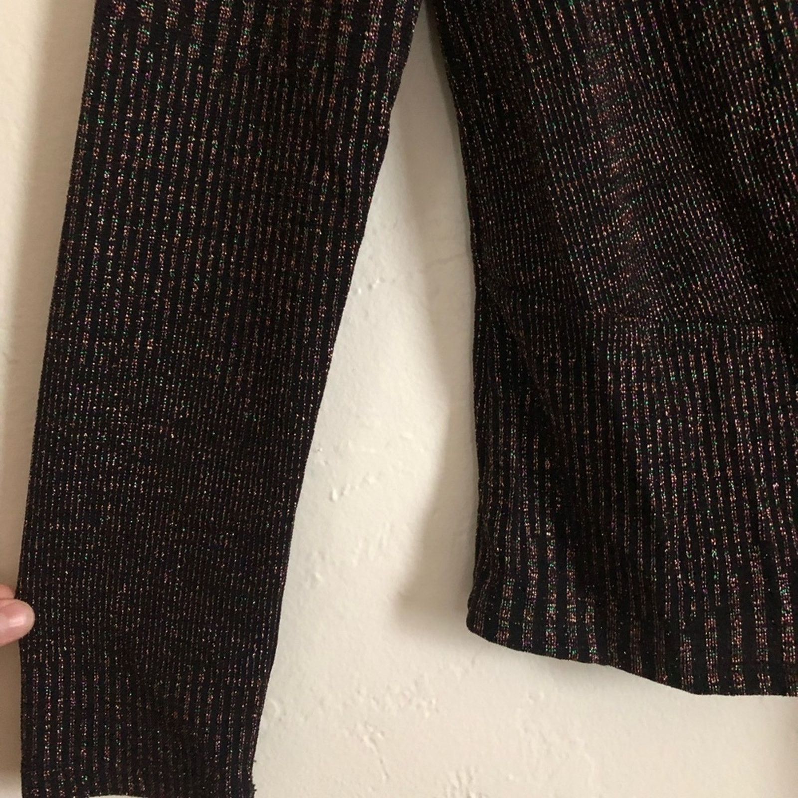 Other Hazel Black Sparkly Metallic Long Sleeve Tie Blouse Top Size XL / US 12-14 / IT 48-50 - 4 Thumbnail