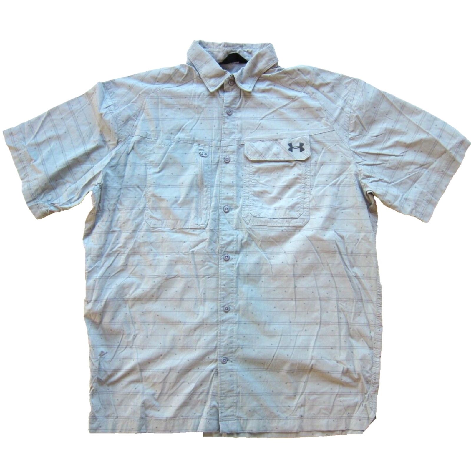 Under Armour VINTAGE Under Armour Shirt Men XL Grey Stretch Stripe Triangle Zip Pocket Short Sleeve Button-Up Shirt Size US XL / EU 56 / 4 - 2 Thumbnail