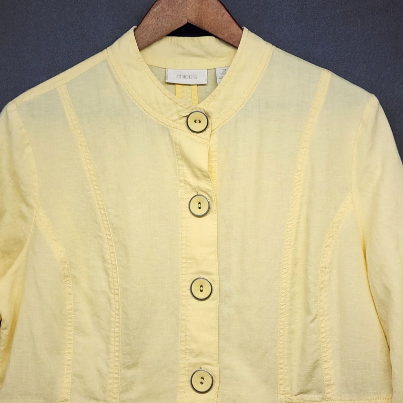 Vintage Chicos Jacket Blazer Womens Size L US Large Button Front Linen Cotton Yellow, Boys? Size L / US 10 / IT 46 - 7 Thumbnail