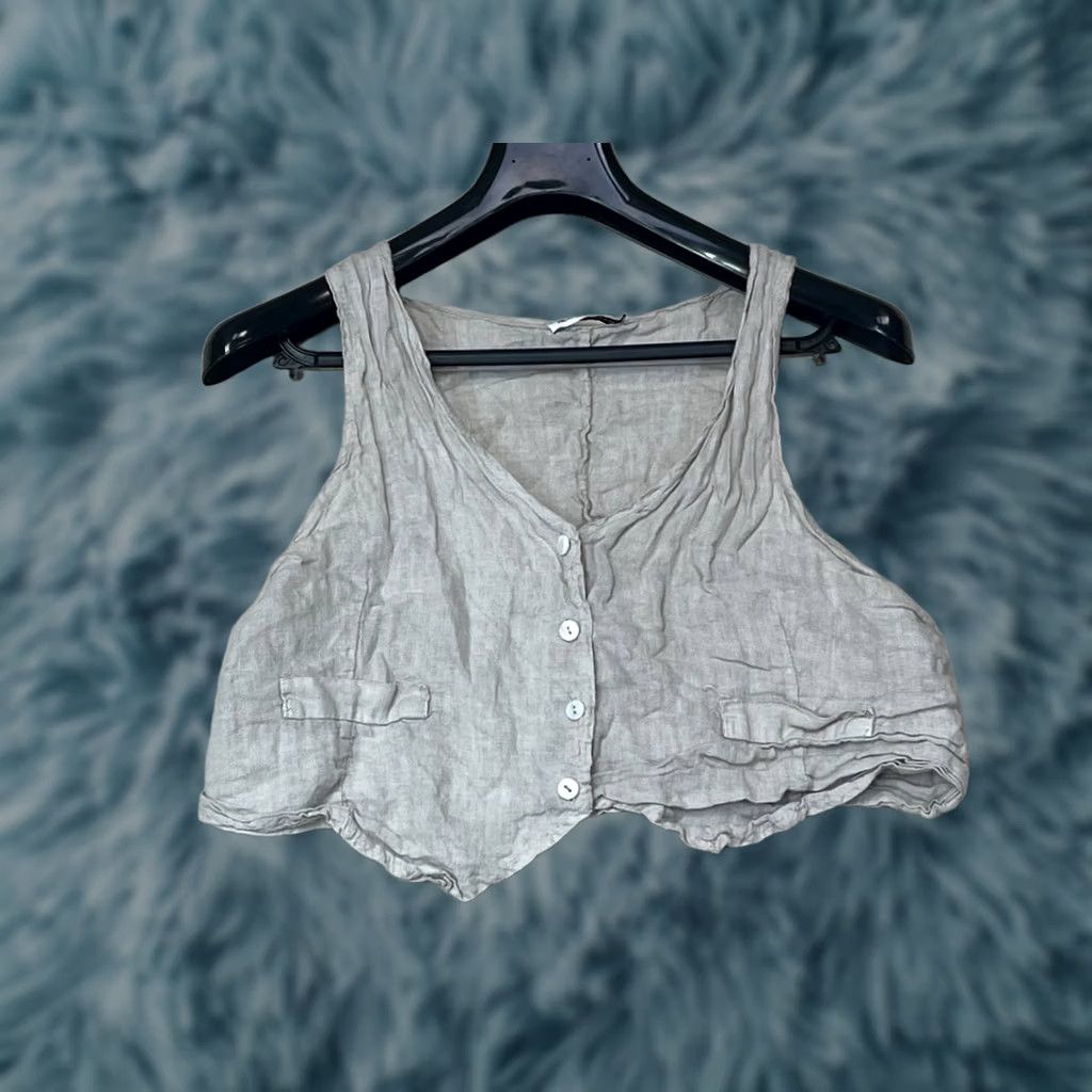 Vintage New Collection Linen Vest Style Cropped Top Beige S Women Knit? Size S / US 4 / IT 40 - 1 Thumbnail