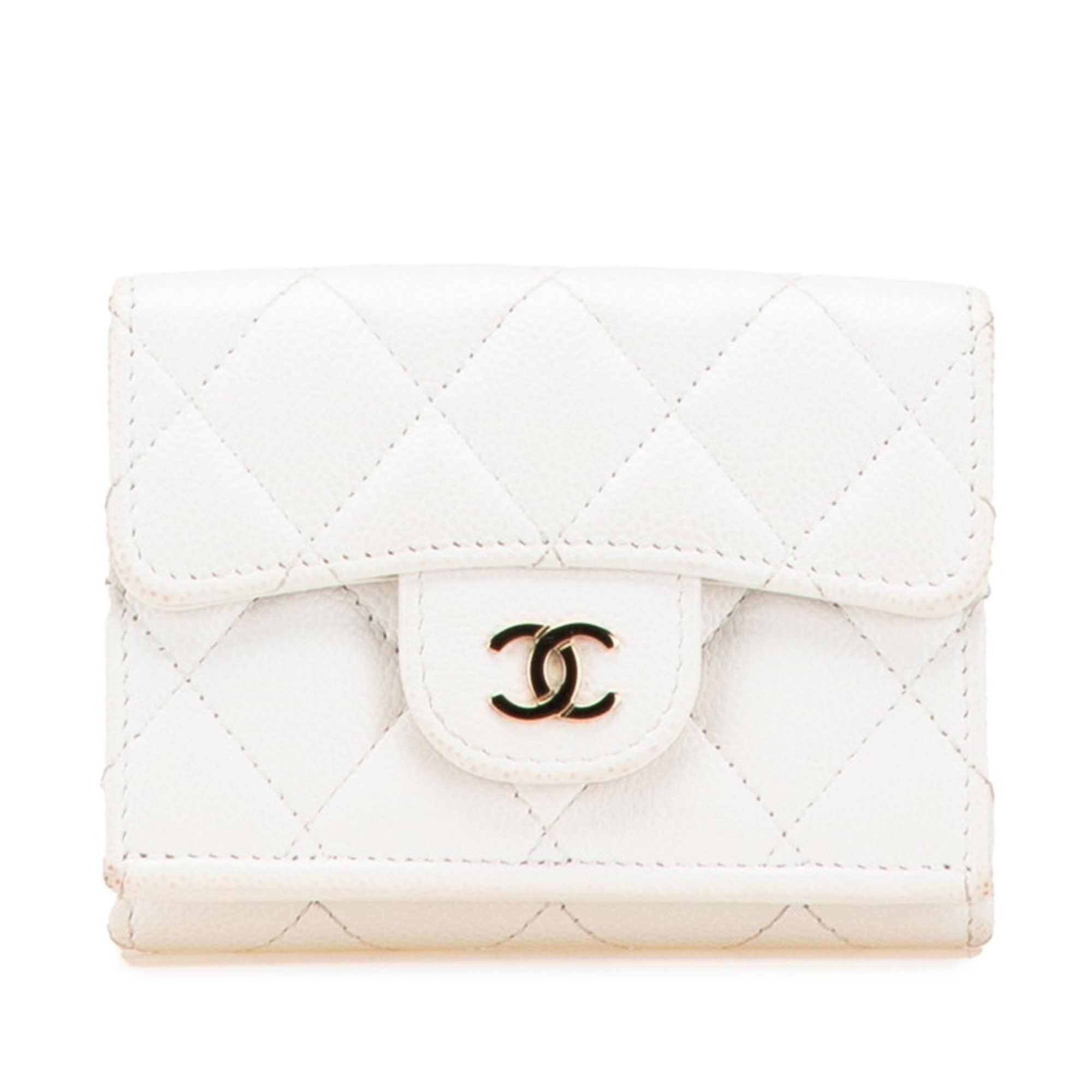 Chanel CHANEL Matelasse Coco Mark Tri-fold Wallet, Compact White, Gold Hardware, Caviar Skin, Women's Size ONE SIZE - 1 Thumbnail