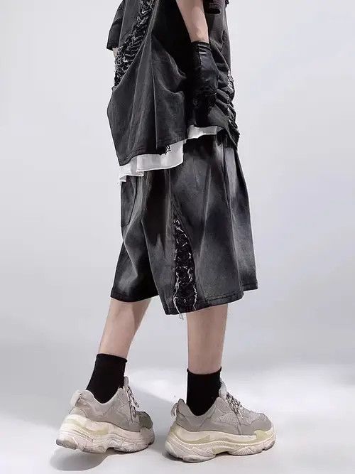 VIBE Vintage High Street Hip Hop Loose Fit Denim Shorts Size US 32 / EU 48 - 3 Thumbnail