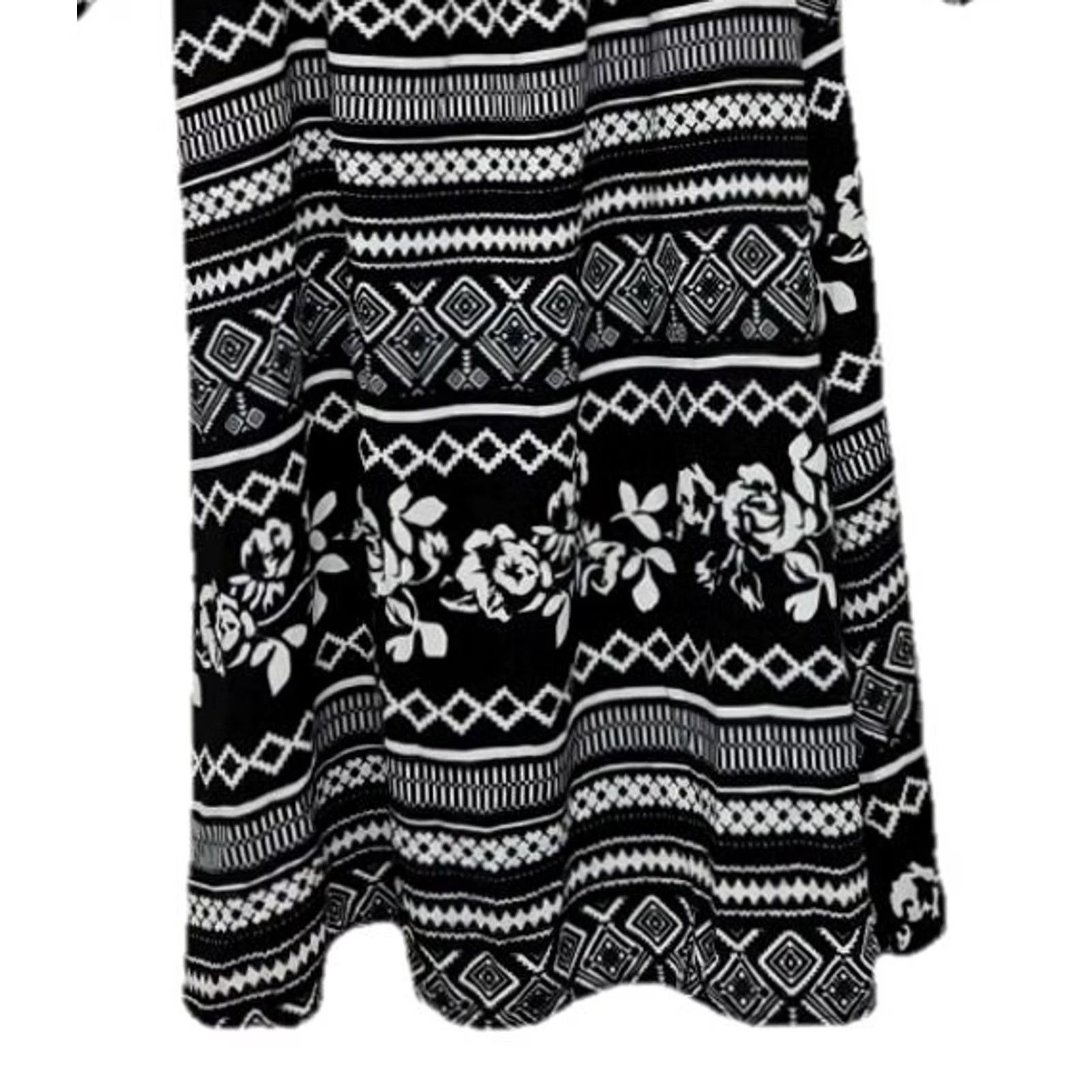 Vintage VINTAGE Black White Cold Shoulder Boho Print Swing Dress Women’s Small NWT Size S / US 4 / IT 40 - 3 Thumbnail