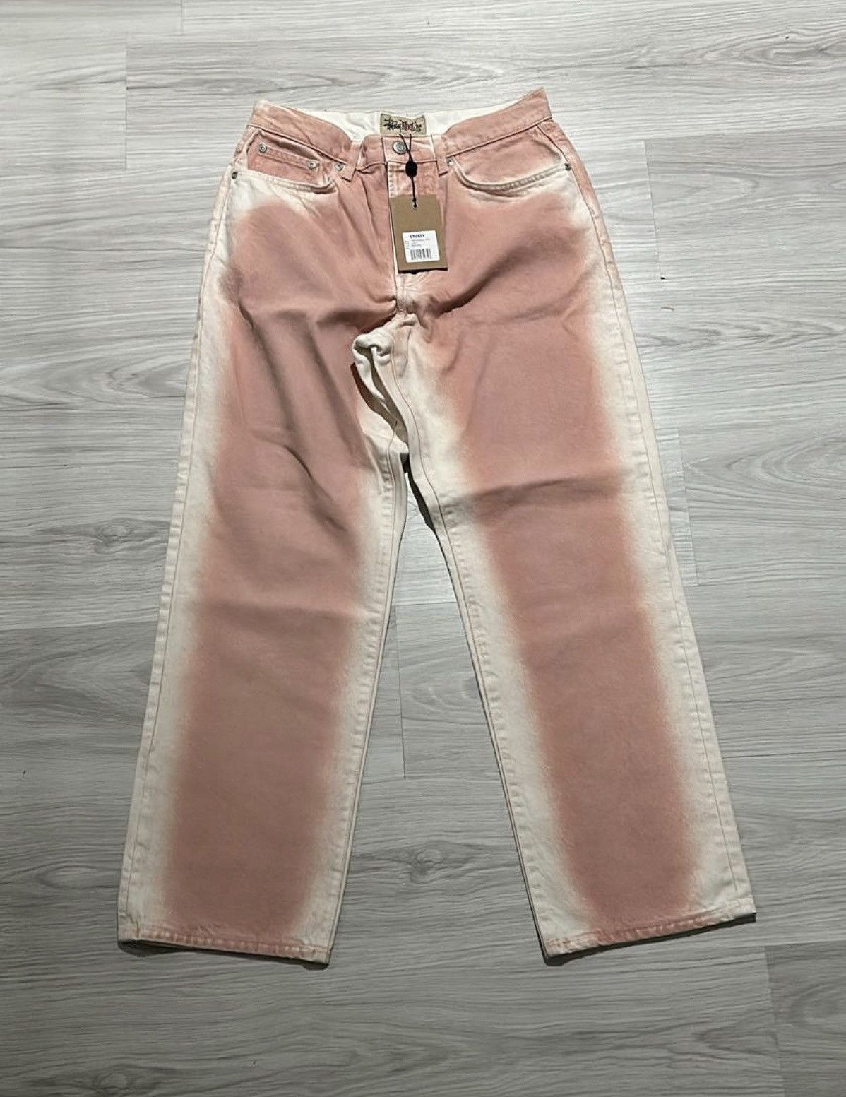 Vintage Stussy SS23 Faded Pink Spray Dye Big Ol Jeans | Grailed