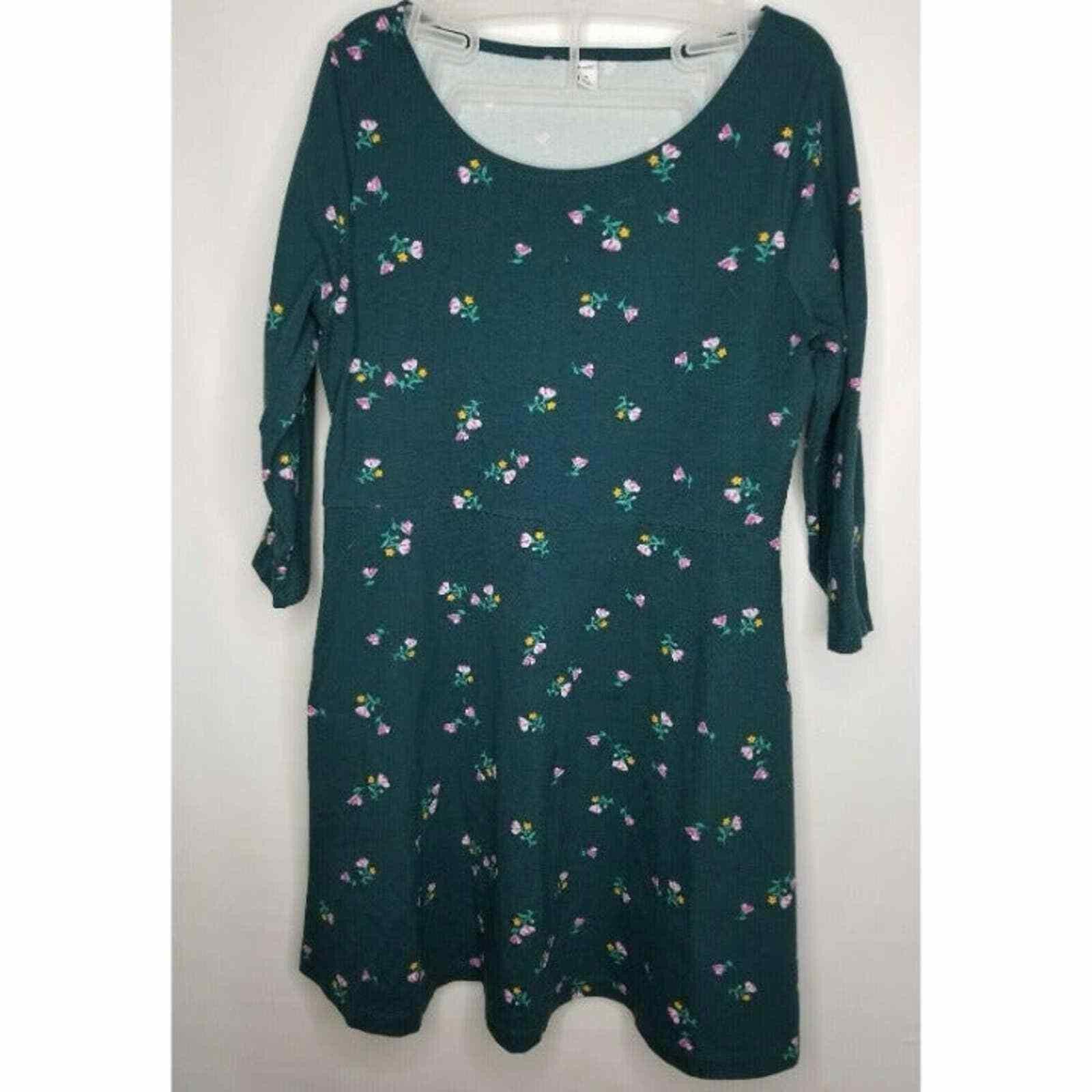 Old Navy Old Navy Floral Green Modest Dress Extra 3/4 Sleeves Sprin Size XL / US 12-14 / IT 48-50 - 2 Thumbnail