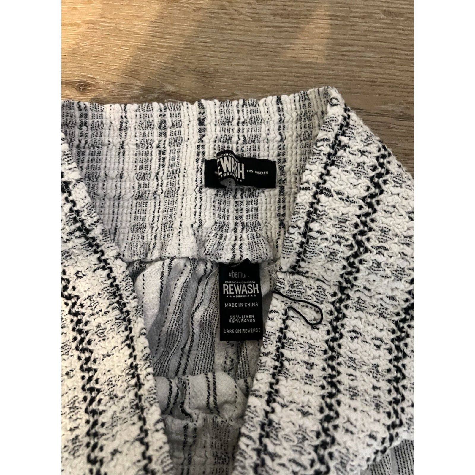Vintage Rewash Pants Womens XL Black Linen Striped Wide-Leg Beach Cropped 21in Inseam Size 40" / US 18 - 3 Thumbnail