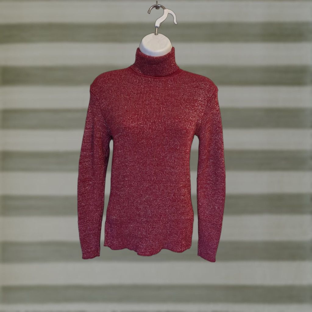 Vintage VINTAGE Adriana Red Metallic Turtleneck Acrylic Sweater Womens M 70s Decade 1970s Size M / US 6-8 / IT 42-44 - 1 Thumbnail