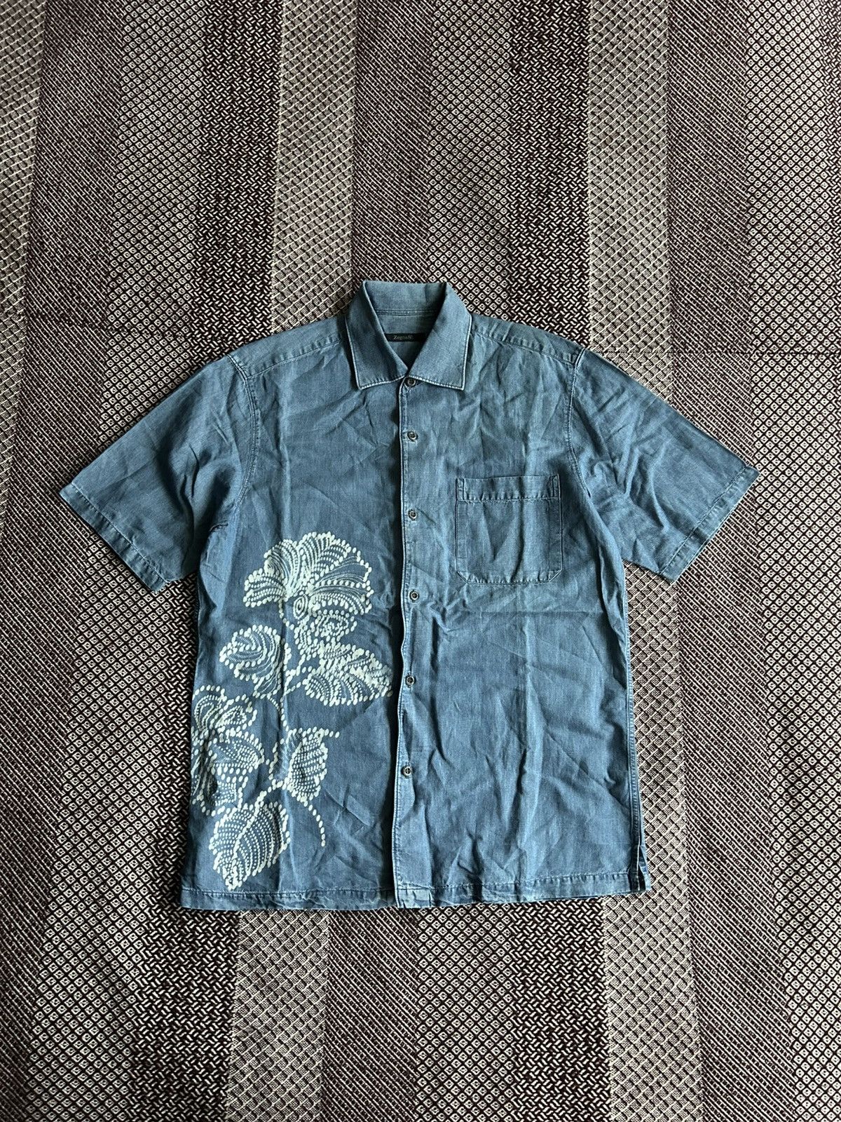 Z Zegna Vintage Zegna Short Sleeve Shirt Mens Floral Pattern Luxury Size US S / EU 44-46 / 1 - 1 Thumbnail