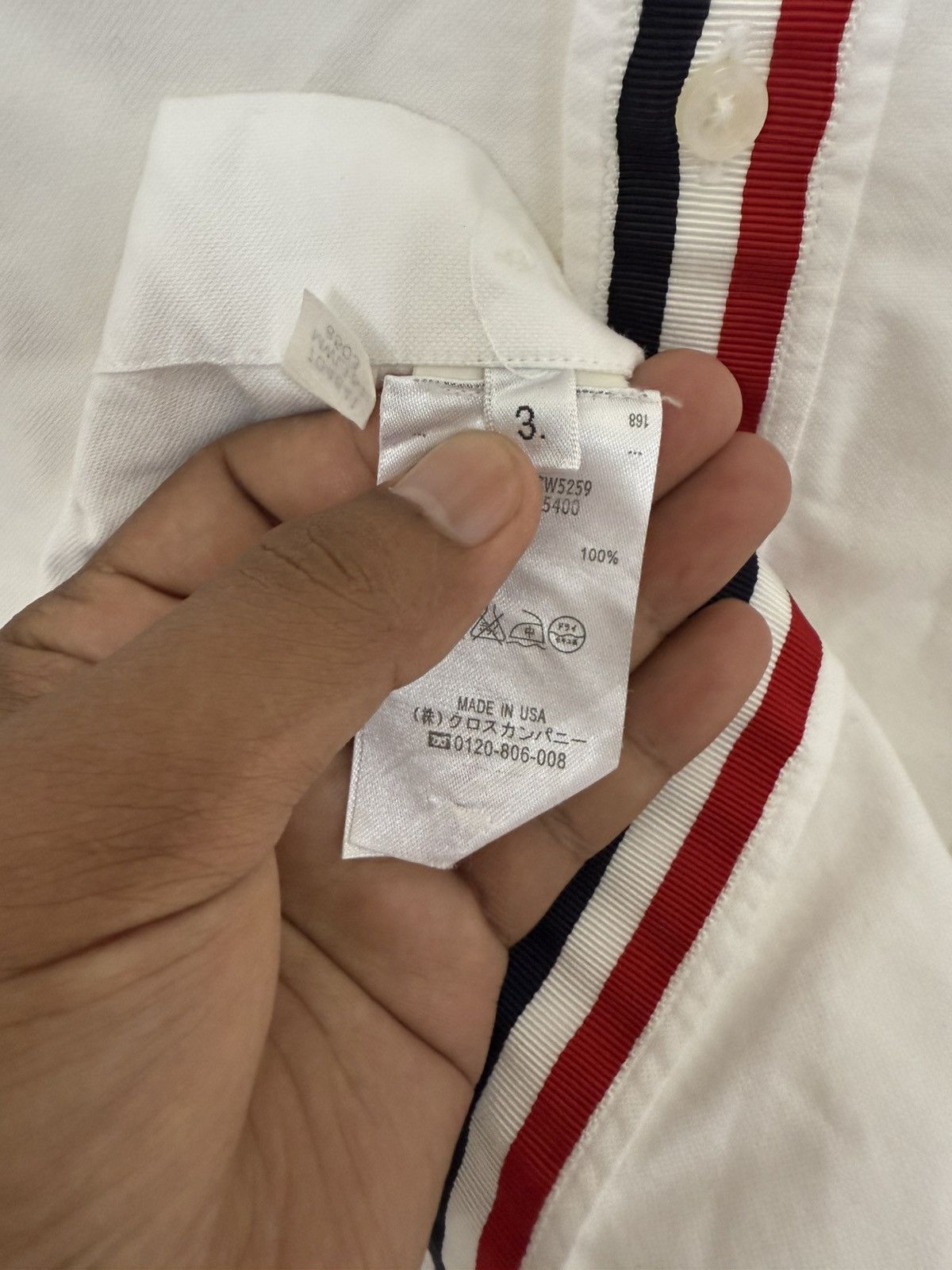Thom Browne Thom Browne White Oxford Shirt with Tricolor Placket Stripe Size US L / EU 52-54 / 3 - 5 Thumbnail