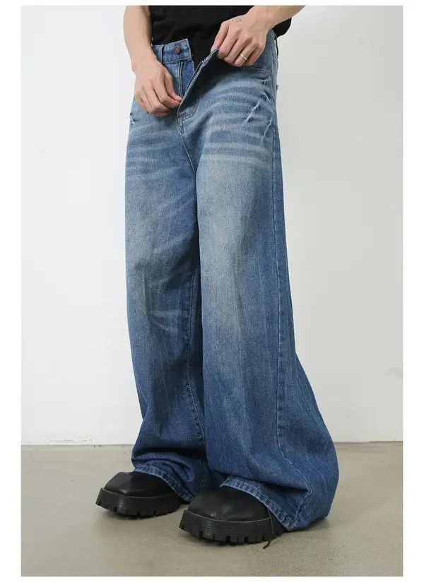 Japanese Brand Min Lightning pattern loose straight vintage washed jeans Size US 34 / EU 50 - 3 Thumbnail