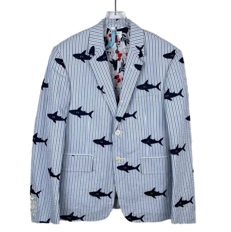 Thom Browne Thom Browne Blue Shark Print Men's Jacket 0089 Size US XS / EU 42 / 0 - 1 Thumbnail