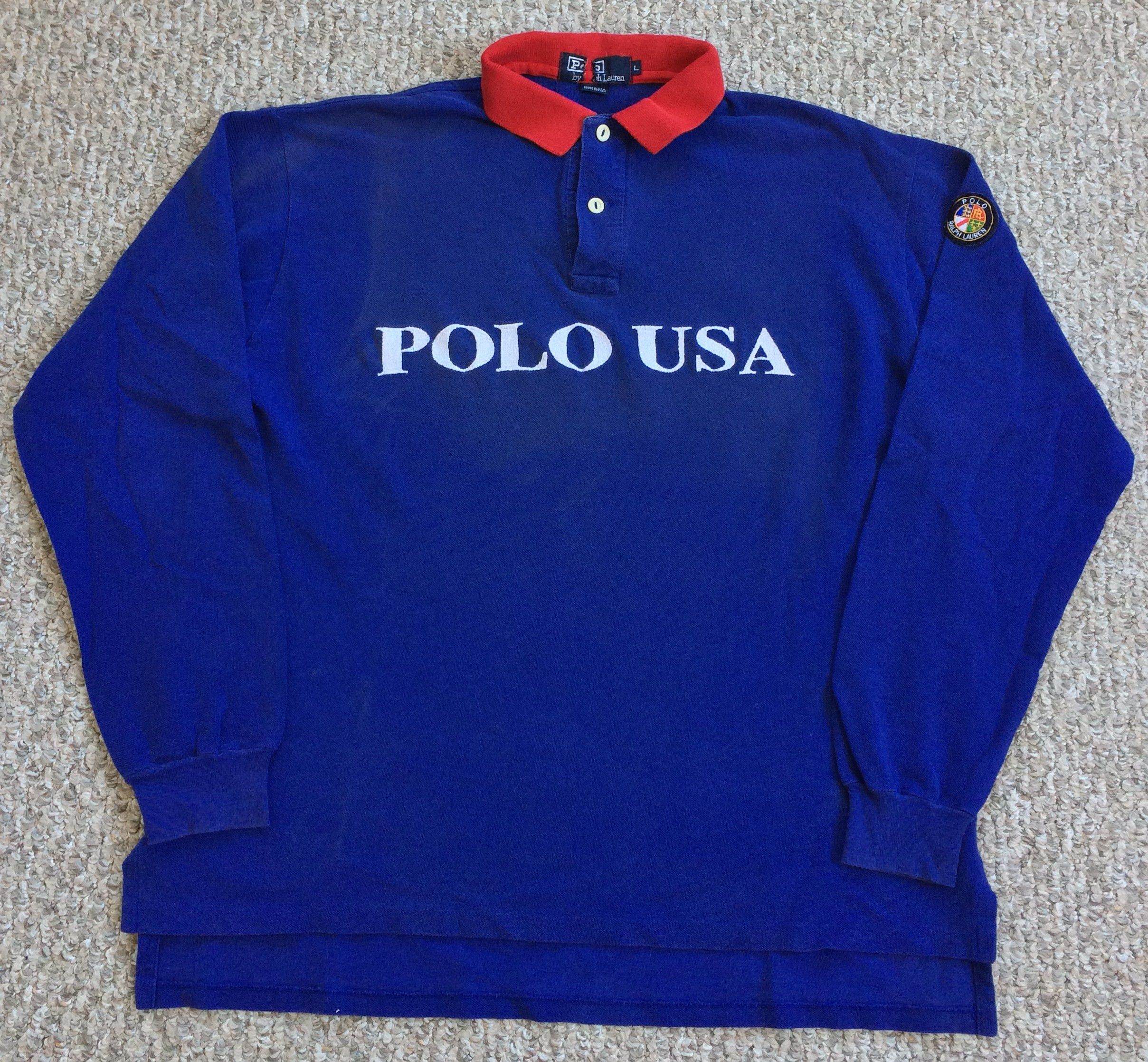 image of Polo Ralph Lauren Vintage 1987 Ralph Laurent Polo Usa Cookie Shirt in Blue, Men's (Size Medium)