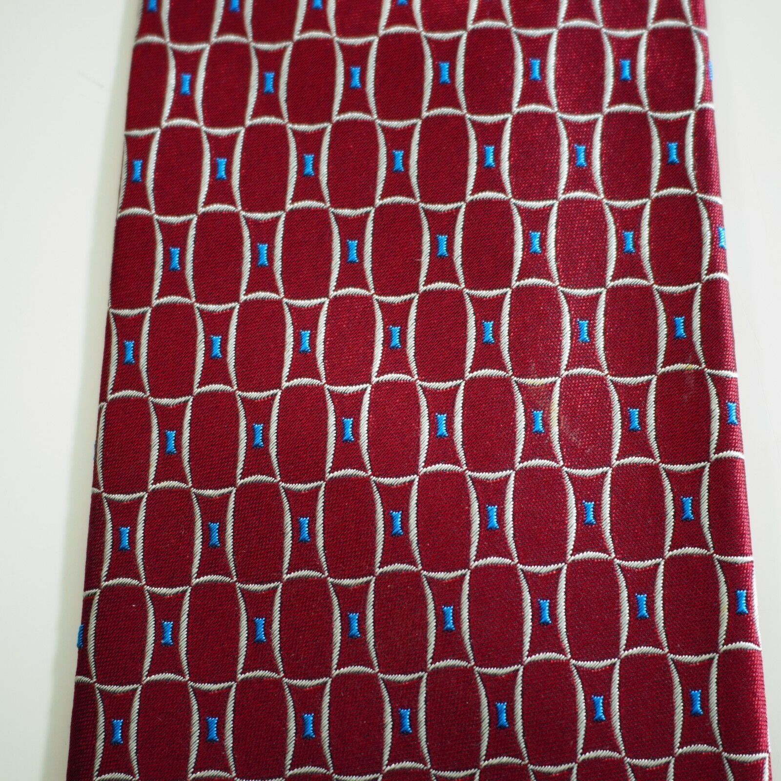 Paul Fredrick Paul Fredrick Red Blue Geometric Abstract Woven Wide Silk Ti Size ONE SIZE - 2 Thumbnail