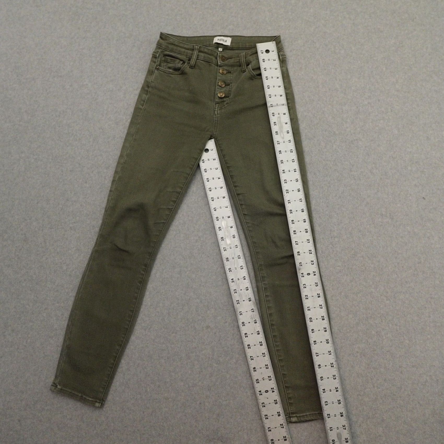 Pistola PISTOLA Jeans Womens 25 (25X27) Green High Rise Button Fly Stretch Lightweight - Regular Fit, Denim, Solid, Straight, Size 25, Green, Women, Jeans Size 42" / US 20 - 3 Thumbnail