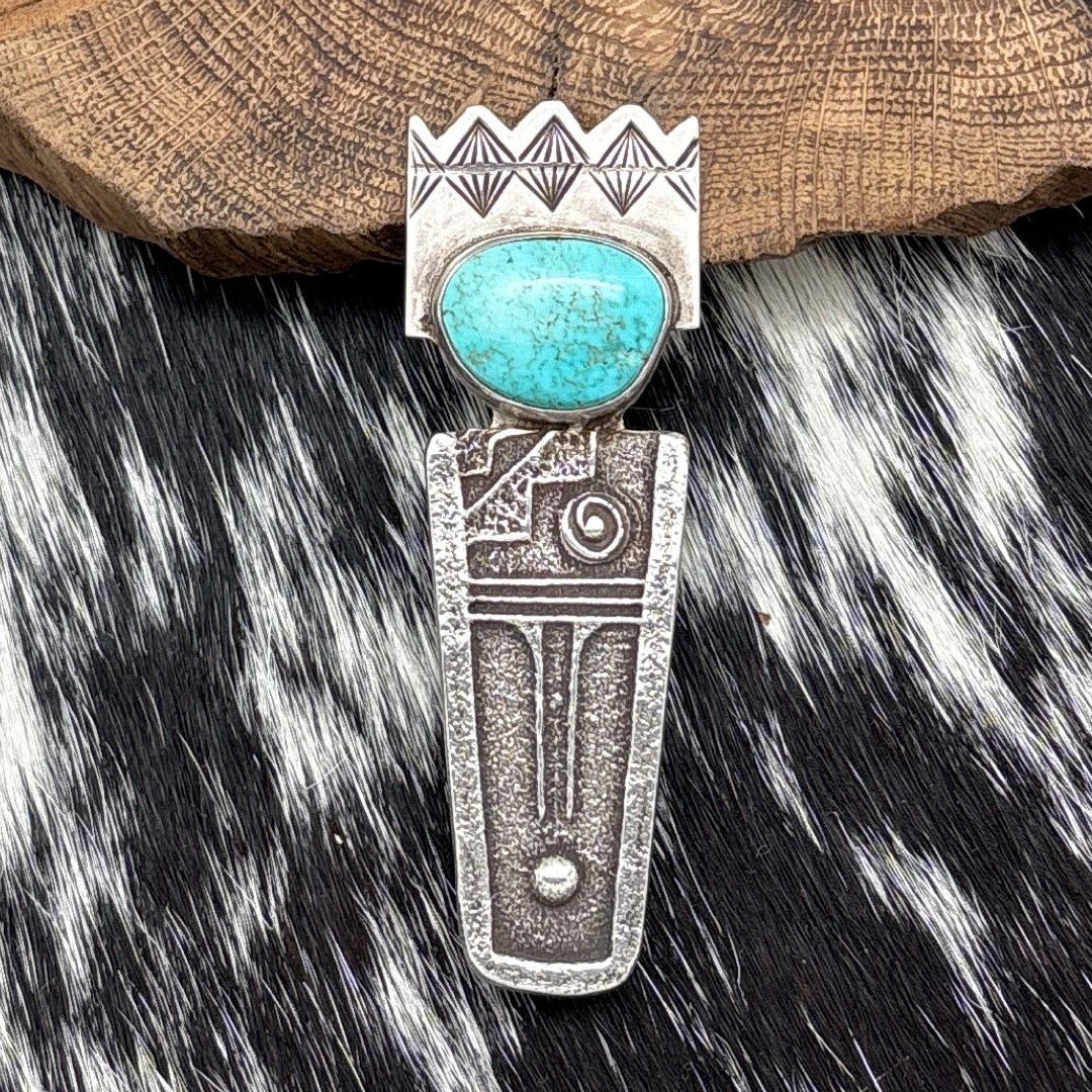 2009 JOEL PAJARITO Tufa Cast & Turquoise Corn Maiden Pendant