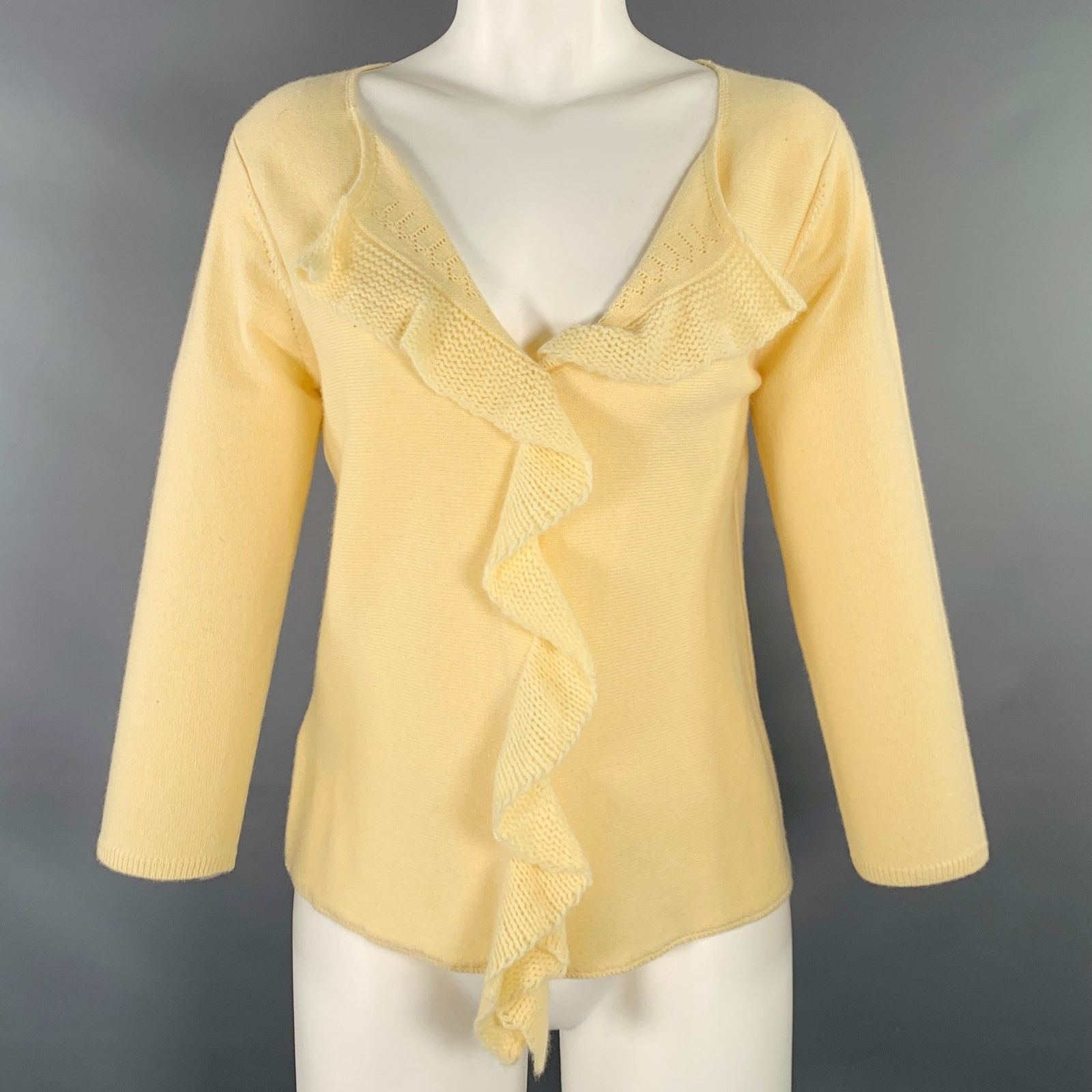 Other MAXSTUDIO Size M Yellow Cashmere Knit Ruffle Cardigan Size M / US 6-8 / IT 42-44 - 1 Thumbnail