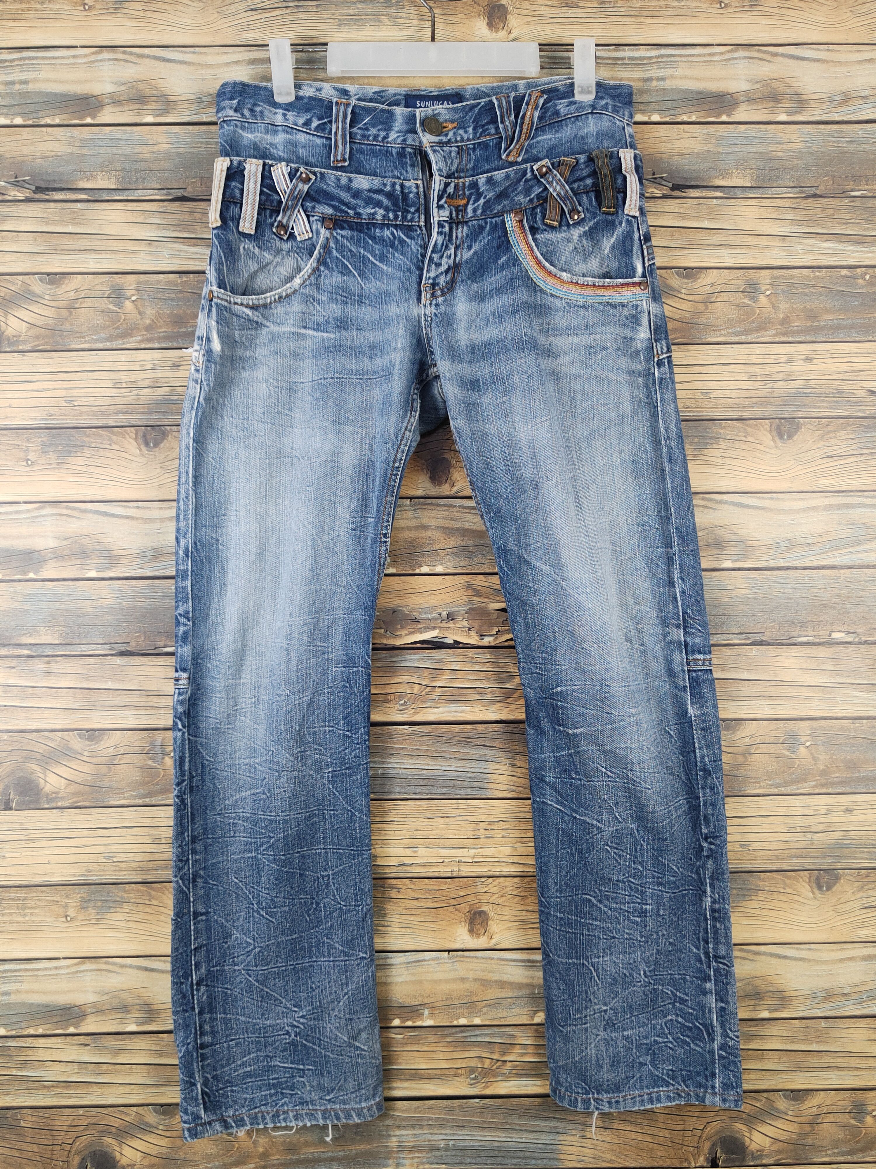 Japanese Brand Sunlucas double waist Distressed denim Ripped Jeans #W1988 Size US 30 / EU 46 - 1 Thumbnail