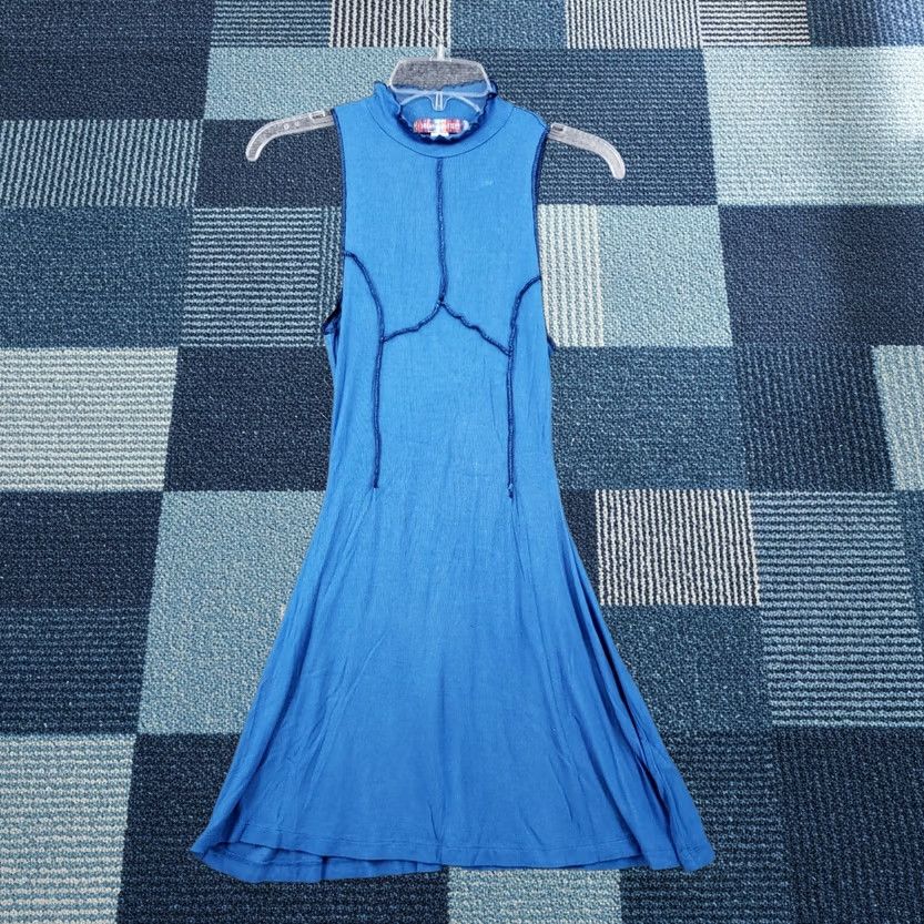 Urban Outfitters Urban Outfitters Dress Womens S Small Blue Knit Mini Ribbed Cut Out Seamed Size S / US 4 / IT 40 - 1 Thumbnail