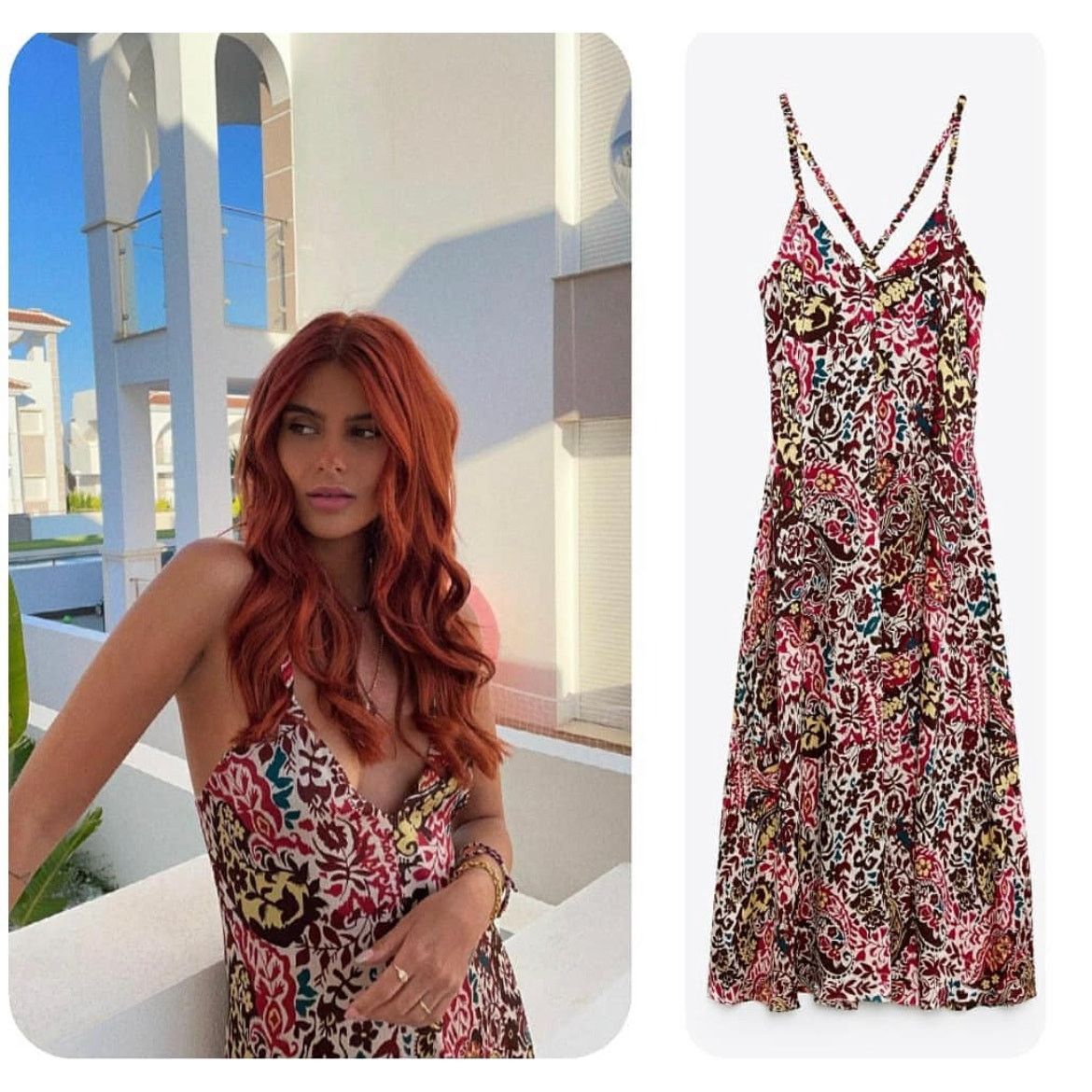 ZARA BLOGGER FAVORITE PRINT DRESS BORDEAUX / ECRU