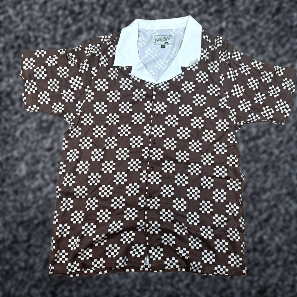 Vintage Bogey Boys Golf Button Shirt Mens M Short Sleeve Dri Fit Brown Polo Check NWOT Size US M / EU 48-50 / 2 - 1 Thumbnail