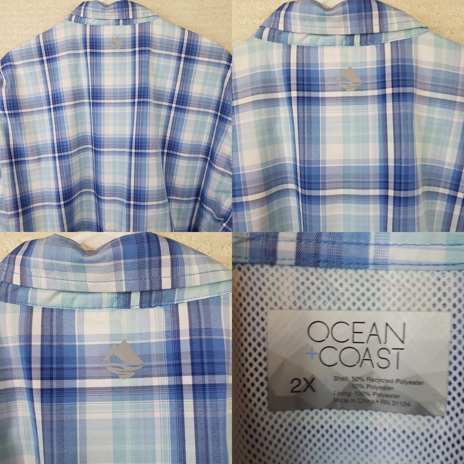 Vintage Ocean & Coast Mens Button-Up Shirt 2XL Blue Plaid Lightweight Vented Camp Shirt Outdoor Casual Workwear Shirt Size US XXL / EU 58 / 5 - 8 Thumbnail
