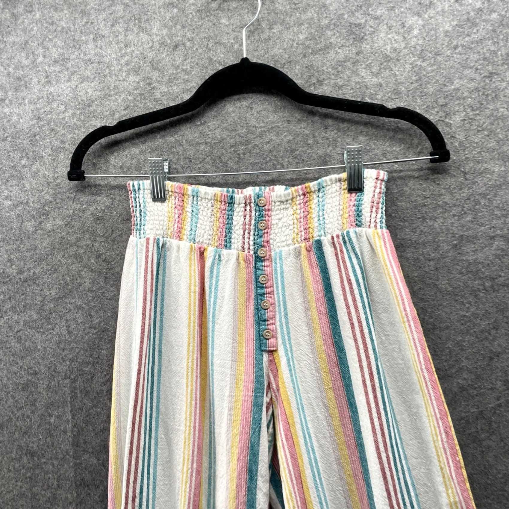 Vintage VINTAGE Indigo Rein Wide Leg Linen Blend Pants Womens XS Pastel Striped Cropped Frayed Size 26" / US 2 / IT 38 - 3 Thumbnail